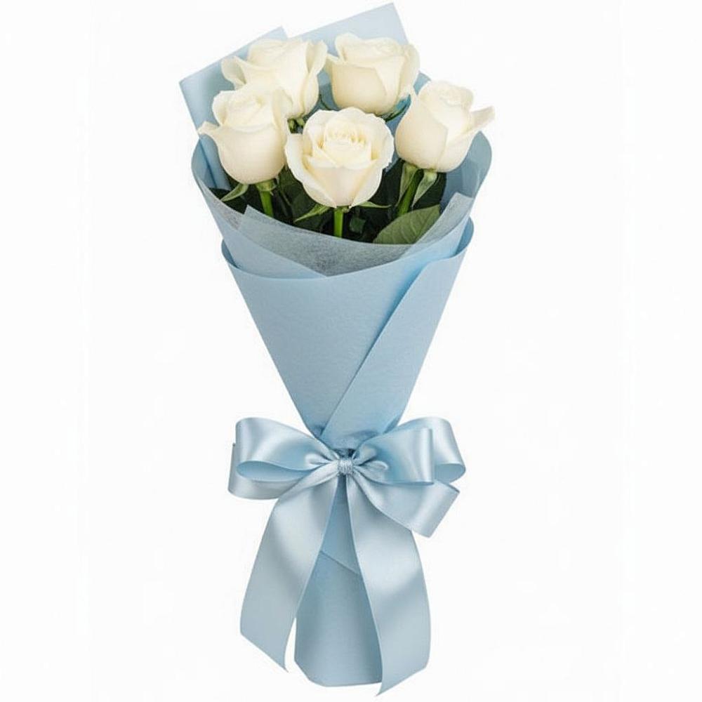 Букет 5 Белых роз Проуд в Приморске Ленинградской области