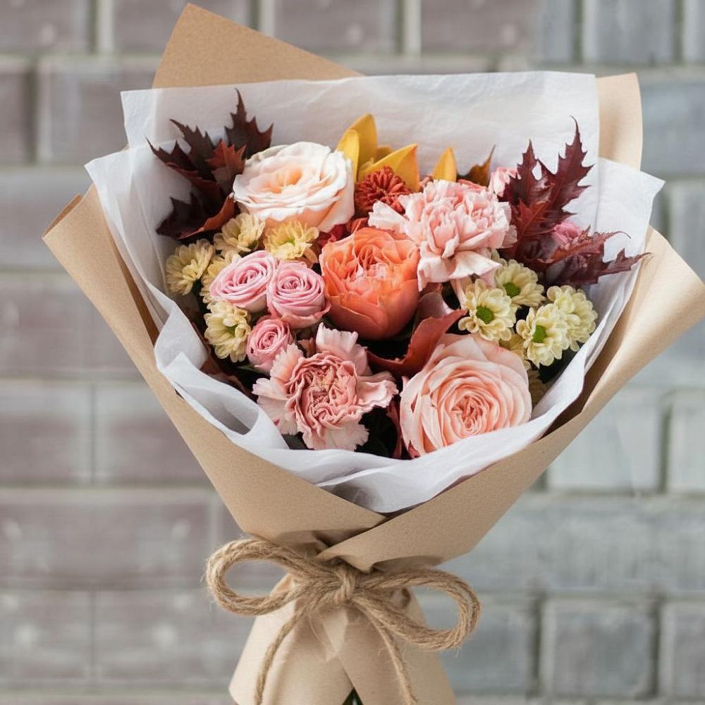 Букет цветов из: Гвоздики, Хризантемы и Розы в Приморске Ленинградской области