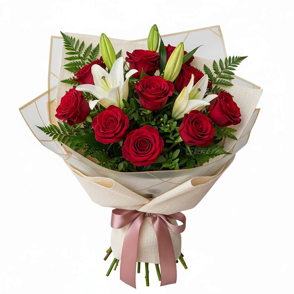 Букет цветов из: Лилии и Розы в Приморске Ленинградской области