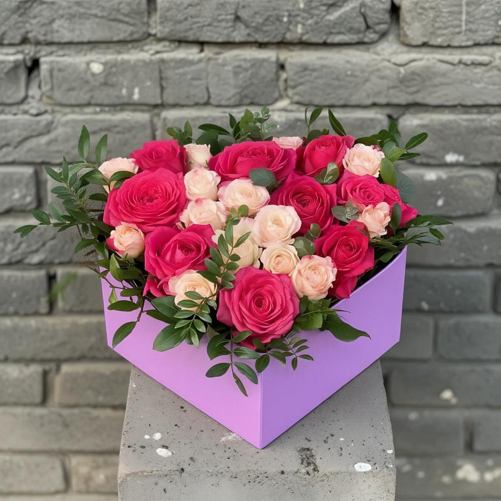 Цветочная композиция из Розы в коробке в Приморске Ленинградской области
