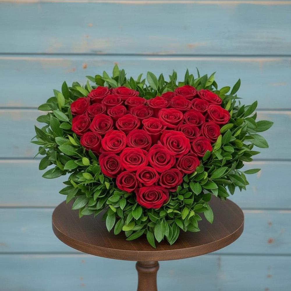 Цветочная композиция из Розы в виде сердца в Приморске Ленинградской области