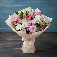 Букет цветов из:  Хризантемы, Альстромерии и Розы #REPLACE_PRED# Приморске Ленинградской области