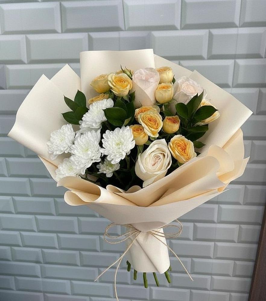 Букет цветов из: Розы и Хризантемы в Приморске Ленинградской области