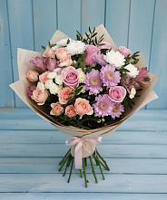 Букет цветов из:  Хризантемы, Розы и Альстромерии в Приморске Ленинградской области