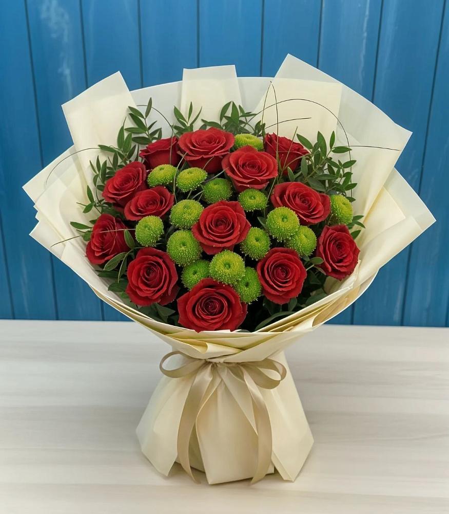 Букет цветов из: Розы и Хризантемы в Приморске Ленинградской области